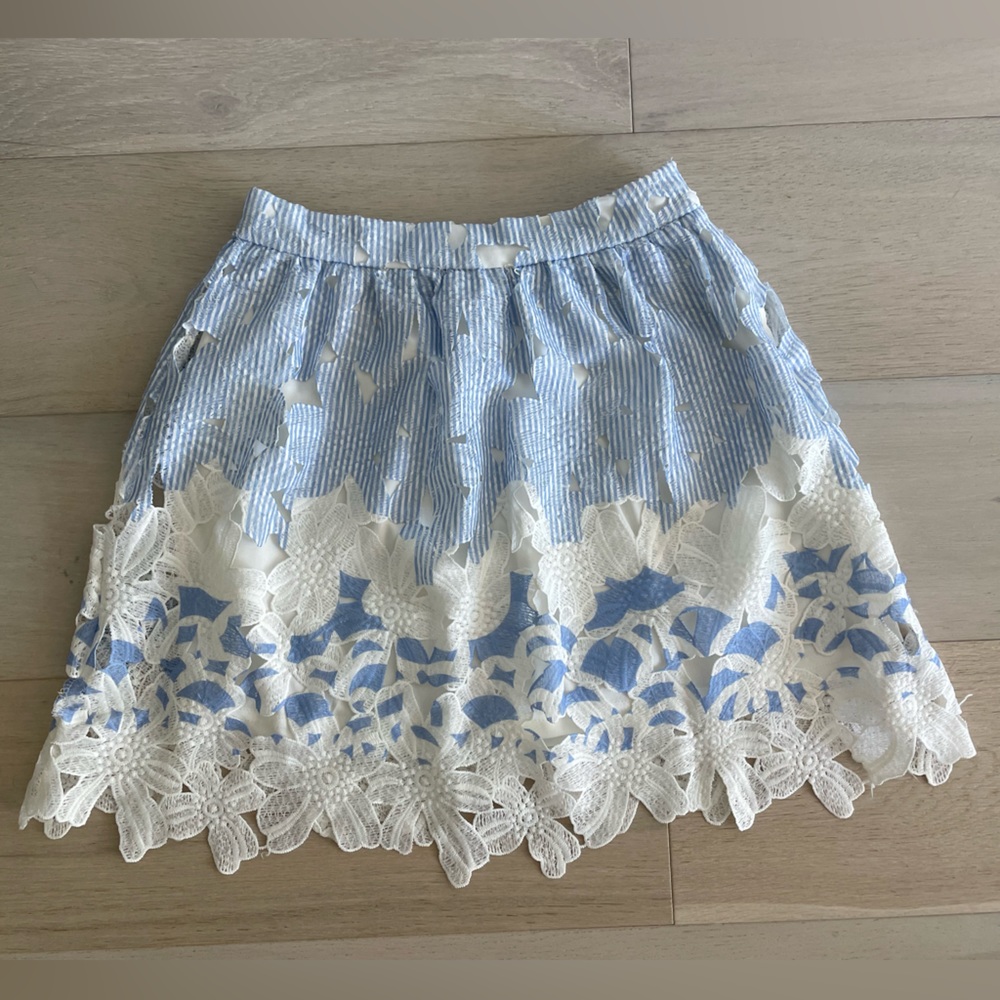 The Letter Blue & White Floral Cutout Skirt (Size S)